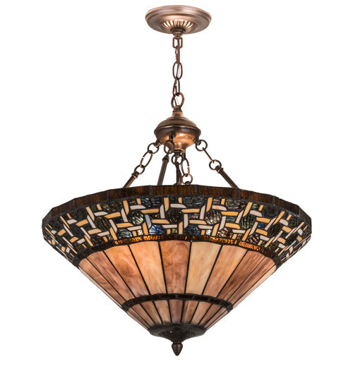 Meyda Lighting Ilona 20" 6-Light Mahogany Bronze Inverted Pendant Light With Multi-Colored Shade Glass