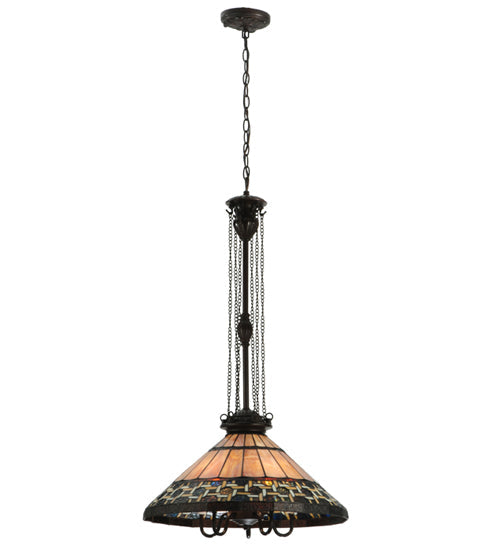 Meyda Lighting Ilona 20" 6-Light Mahogany Bronze Pendant Light With Multi-Colored Shade Glass