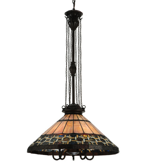 Meyda Lighting Ilona 20" 6-Light Mahogany Bronze Pendant Light With Multi-Colored Shade Glass