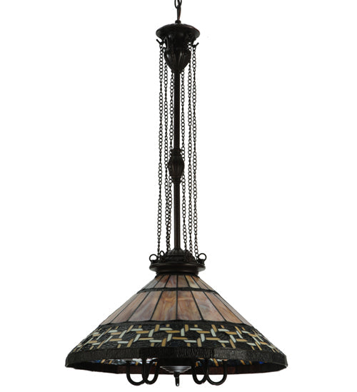 Meyda Lighting Ilona 20" 6-Light Mahogany Bronze Pendant Light With Multi-Colored Shade Glass