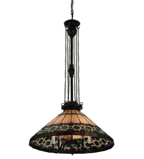 Meyda Lighting Ilona 20" 6-Light Mahogany Bronze Pendant Light With Multi-Colored Shade Glass
