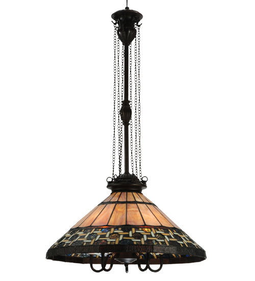 Meyda Lighting Ilona 20" 6-Light Mahogany Bronze Pendant Light With Multi-Colored Shade Glass