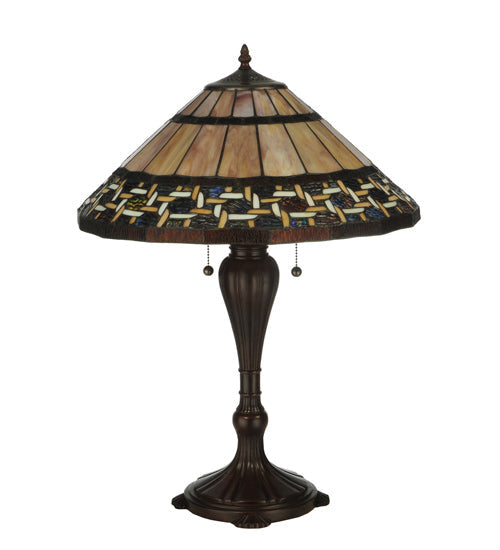 Meyda Lighting Ilona 25" 2-Light Mahogany Bronze Table Lamp With Multi-Colored Shade Glass