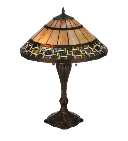 Meyda Lighting Ilona 25" 2-Light Mahogany Bronze Table Lamp With Multi-Colored Shade Glass