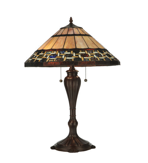 Meyda Lighting Ilona 25" 2-Light Mahogany Bronze Table Lamp With Multi-Colored Shade Glass