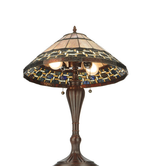 Meyda Lighting Ilona 25" 2-Light Mahogany Bronze Table Lamp With Multi-Colored Shade Glass