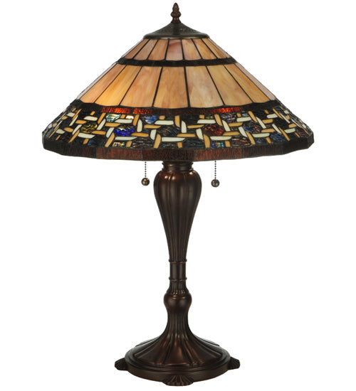Meyda Lighting Ilona 25" 2-Light Mahogany Bronze Table Lamp With Multi-Colored Shade Glass