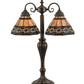 Meyda Lighting Ilona 28" 2-Light Mahogany Bronze Table Lamp With Multi-Colored Shade Glass