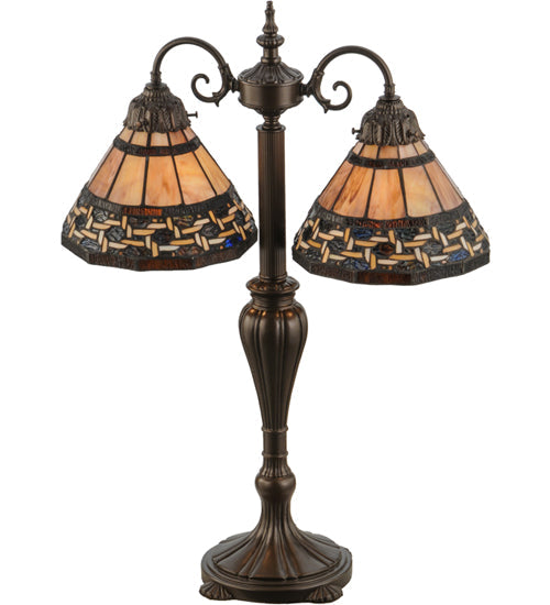 Meyda Lighting Ilona 28" 2-Light Mahogany Bronze Table Lamp With Multi-Colored Shade Glass