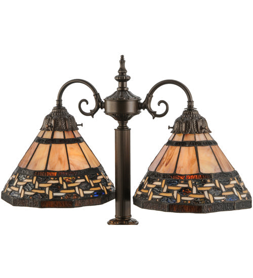 Meyda Lighting Ilona 28" 2-Light Mahogany Bronze Table Lamp With Multi-Colored Shade Glass