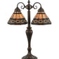 Meyda Lighting Ilona 28" 2-Light Mahogany Bronze Table Lamp With Multi-Colored Shade Glass