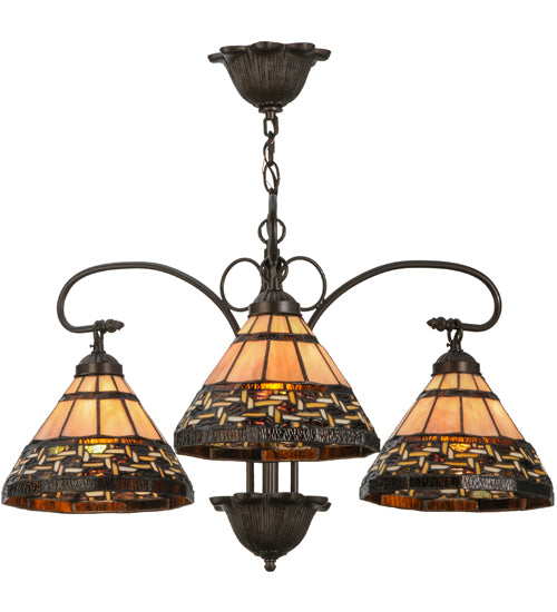 Meyda Lighting Ilona 28" 3-Light Mahogany Bronze Chandelier With Multi-Colored Shade Glass