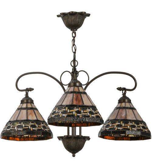 Meyda Lighting Ilona 28" 3-Light Mahogany Bronze Chandelier With Multi-Colored Shade Glass