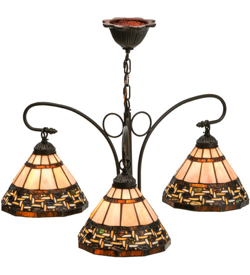 Meyda Lighting Ilona 28" 3-Light Mahogany Bronze Chandelier With Multi-Colored Shade Glass