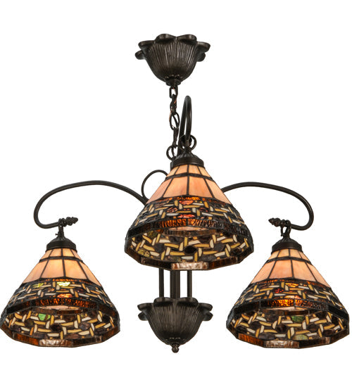 Meyda Lighting Ilona 28" 3-Light Mahogany Bronze Chandelier With Multi-Colored Shade Glass
