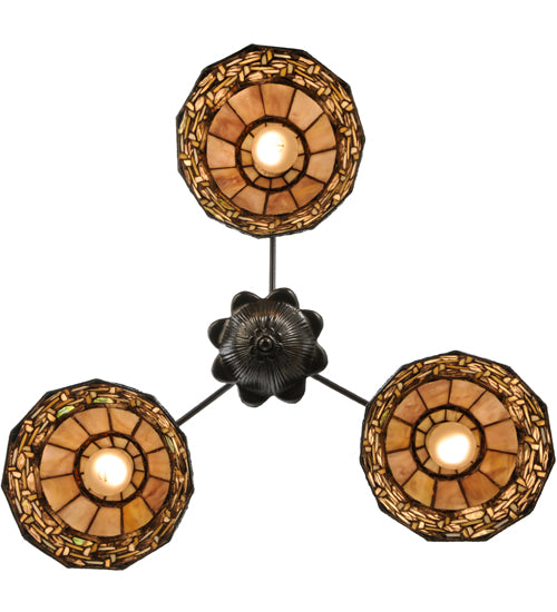 Meyda Lighting Ilona 28" 3-Light Mahogany Bronze Chandelier With Multi-Colored Shade Glass