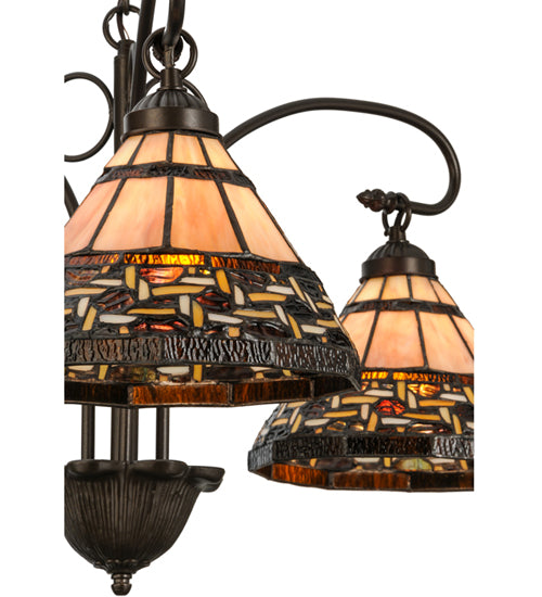 Meyda Lighting Ilona 28" 3-Light Mahogany Bronze Chandelier With Multi-Colored Shade Glass