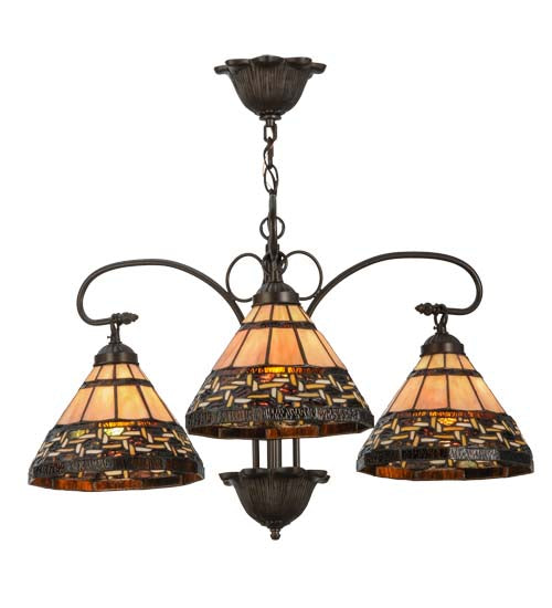 Meyda Lighting Ilona 28" 3-Light Mahogany Bronze Chandelier With Multi-Colored Shade Glass