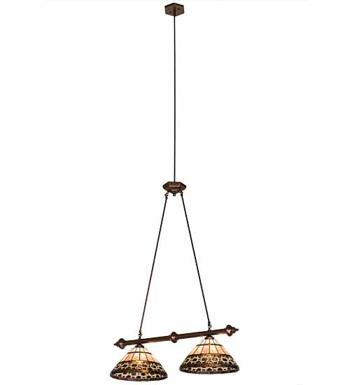 Meyda Lighting Ilona 36" 2-Light China Mahogany Bronze Island Pendant Light With Brown & Beige Shade Glass