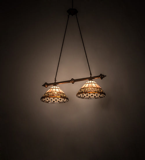 Meyda Lighting Ilona 36" 2-Light China Mahogany Bronze Island Pendant Light With Brown & Beige Shade Glass