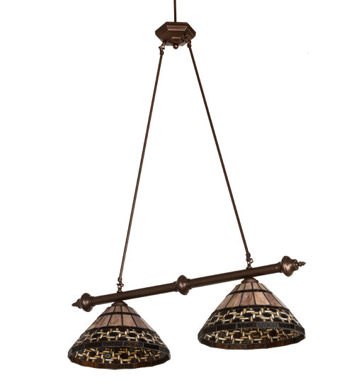 Meyda Lighting Ilona 36" 2-Light China Mahogany Bronze Island Pendant Light With Brown & Beige Shade Glass