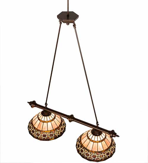 Meyda Lighting Ilona 36" 2-Light China Mahogany Bronze Island Pendant Light With Brown & Beige Shade Glass