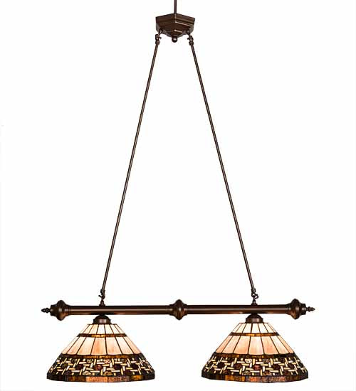 Meyda Lighting Ilona 36" 2-Light China Mahogany Bronze Island Pendant Light With Brown & Beige Shade Glass
