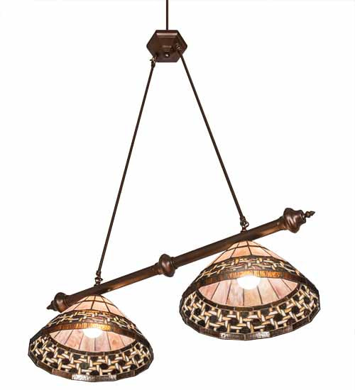 Meyda Lighting Ilona 36" 2-Light China Mahogany Bronze Island Pendant Light With Brown & Beige Shade Glass