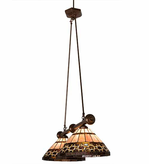 Meyda Lighting Ilona 36" 2-Light China Mahogany Bronze Island Pendant Light With Brown & Beige Shade Glass