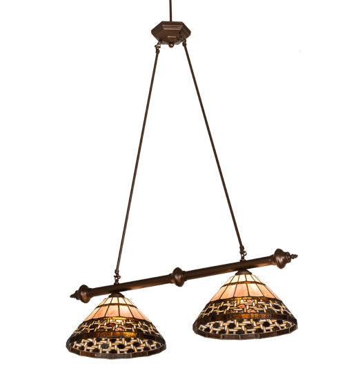Meyda Lighting Ilona 36" 2-Light China Mahogany Bronze Island Pendant Light With Brown & Beige Shade Glass