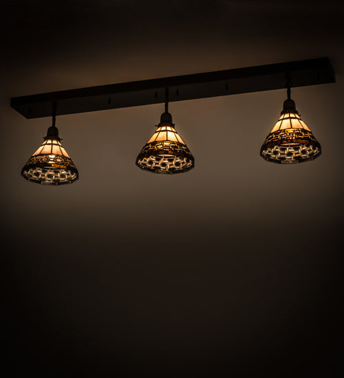 Meyda Lighting Ilona 52" 3-Light Craftsman Brown Island Pendant Light With Chocolate & Beige Shade Glass