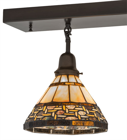 Meyda Lighting Ilona 52" 3-Light Craftsman Brown Island Pendant Light With Chocolate & Beige Shade Glass