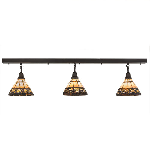 Meyda Lighting Ilona 52" 3-Light Craftsman Brown Island Pendant Light With Chocolate & Beige Shade Glass