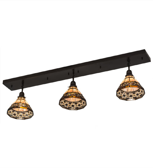 Meyda Lighting Ilona 52" 3-Light Craftsman Brown Island Pendant Light With Chocolate & Beige Shade Glass