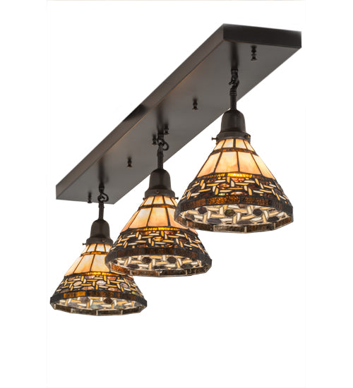 Meyda Lighting Ilona 52" 3-Light Craftsman Brown Island Pendant Light With Chocolate & Beige Shade Glass