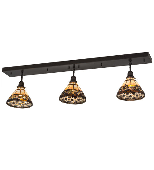 Meyda Lighting Ilona 52" 3-Light Craftsman Brown Island Pendant Light With Chocolate & Beige Shade Glass