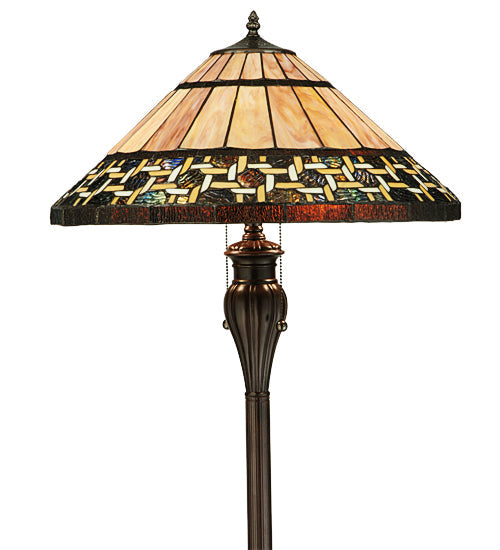 Meyda Lighting Ilona 61" 2-Light Mahogany Bronze Floor Lamp With Multi-Colored Shade Glass