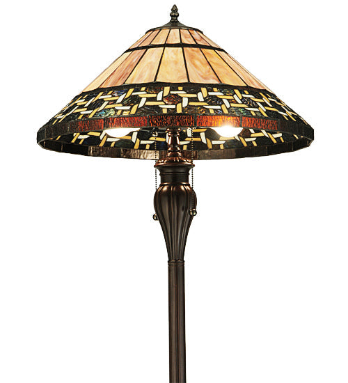 Meyda Lighting Ilona 61" 2-Light Mahogany Bronze Floor Lamp With Multi-Colored Shade Glass