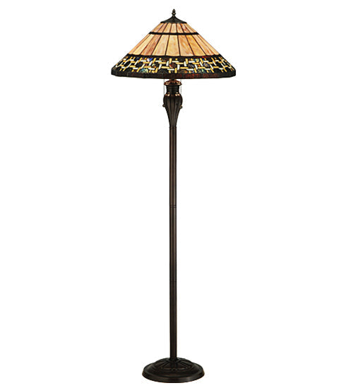 Meyda Lighting Ilona 61" 2-Light Mahogany Bronze Floor Lamp With Multi-Colored Shade Glass