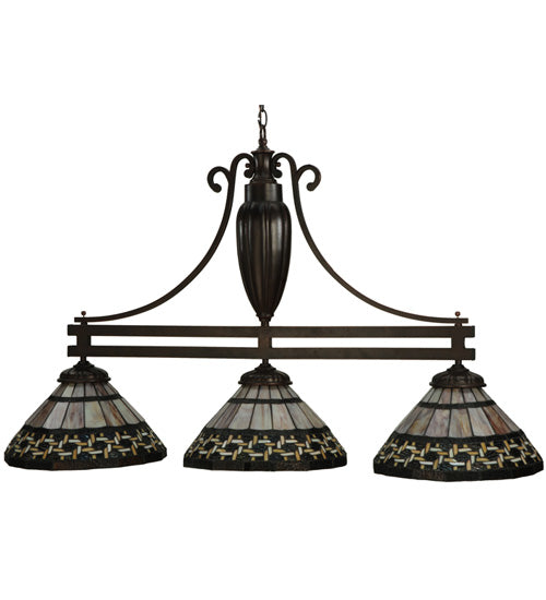 Meyda Lighting Ilona 67" 3-Light Mahogany Bronze Island Pendant Light With Multi-Colored Shade Glass