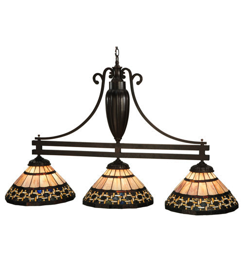 Meyda Lighting Ilona 67" 3-Light Mahogany Bronze Island Pendant Light With Multi-Colored Shade Glass