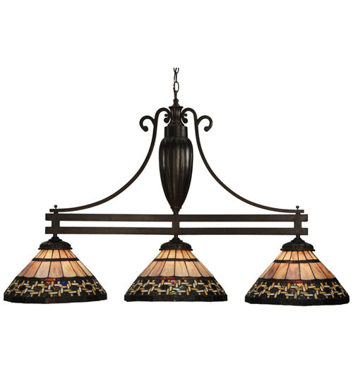 Meyda Lighting Ilona 67" 3-Light Mahogany Bronze Island Pendant Light With Multi-Colored Shade Glass