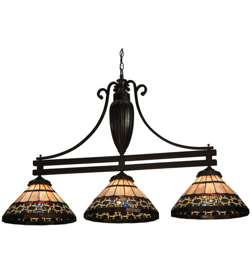 Meyda Lighting Ilona 67" 3-Light Mahogany Bronze Island Pendant Light With Multi-Colored Shade Glass