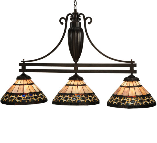 Meyda Lighting Ilona 67" 3-Light Mahogany Bronze Island Pendant Light With Multi-Colored Shade Glass