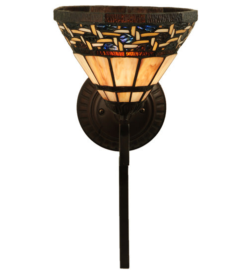 Meyda Lighting Ilona 9" Mahogany Bronze Wall Sconce Amber Mica Shade Glass