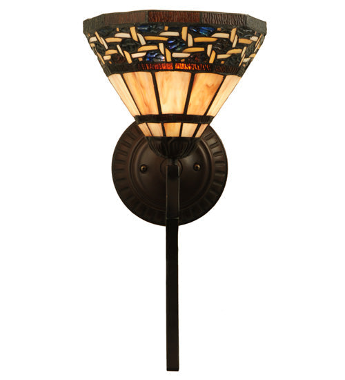 Meyda Lighting Ilona 9" Mahogany Bronze Wall Sconce Amber Mica Shade Glass
