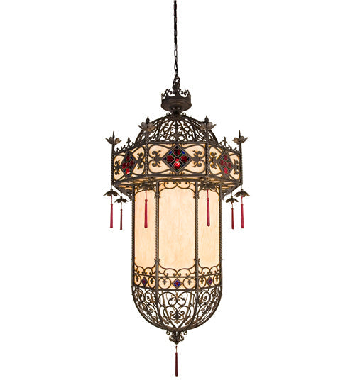 Meyda Lighting Indra 48" 16-Light Antique Copper Pendant Light With Fleshtone Idalight Shade