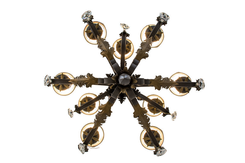 Meyda Lighting Ingrid 36" 9-Light Timeless Bronze & Gold Accents Chandelier With Cream Textrene Trumpet Shade