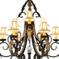 Meyda Lighting Ingrid 36" 9-Light Timeless Bronze & Gold Accents Chandelier With Cream Textrene Trumpet Shade