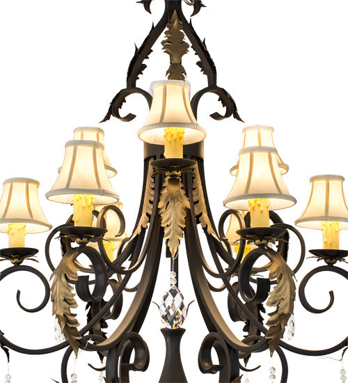 Meyda Lighting Ingrid 36" 9-Light Timeless Bronze & Gold Accents Chandelier With Cream Textrene Trumpet Shade